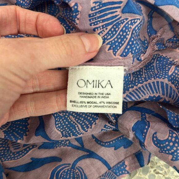 OMIKA Anthropologie India pants top set resort wear pink blue small s - Picture 8 of 10